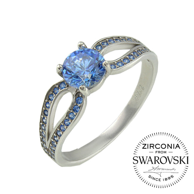 Срібна каблучка з синім камінням Swarovski Катріна