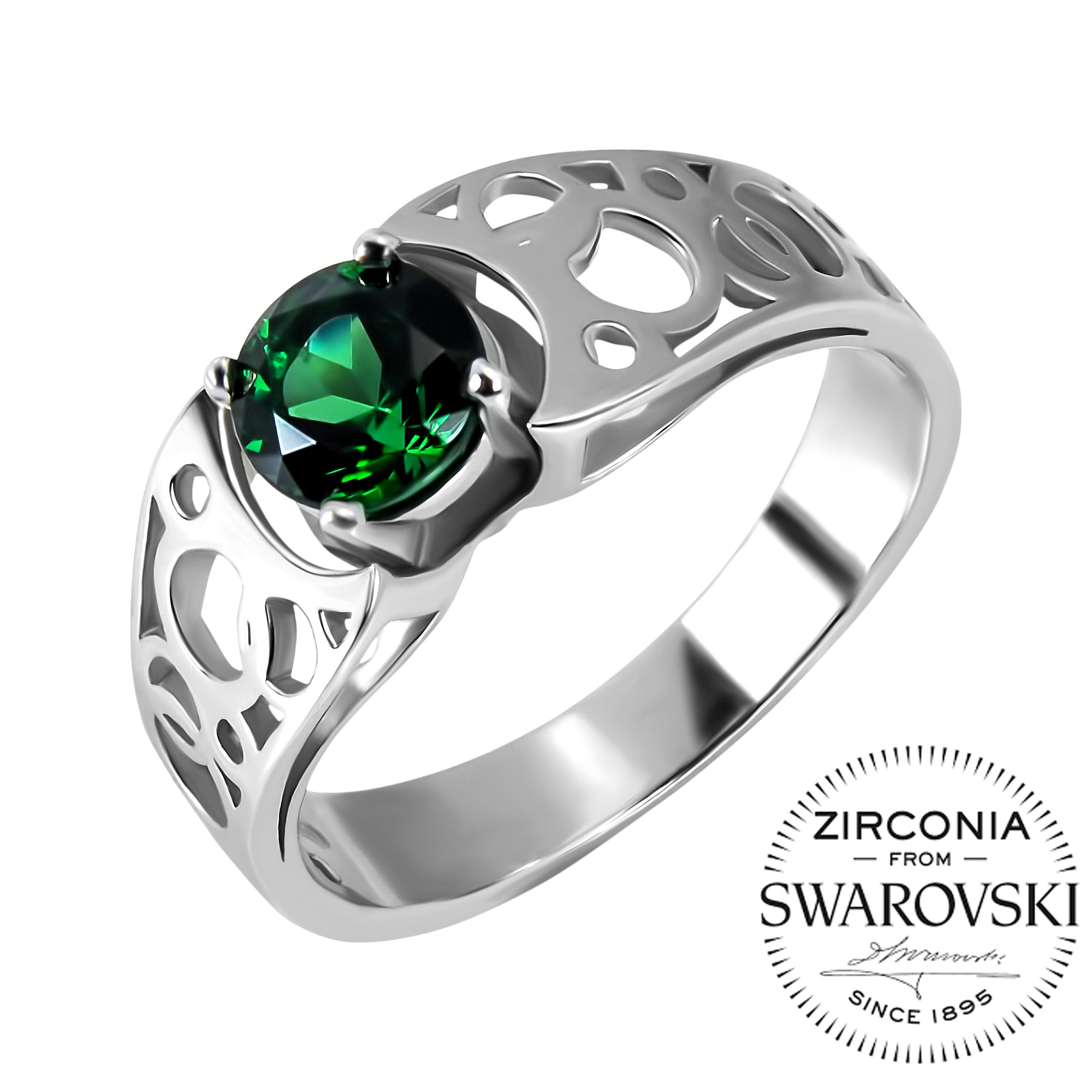 Срібна каблучка із зеленим каменем Swarovski Лаура
