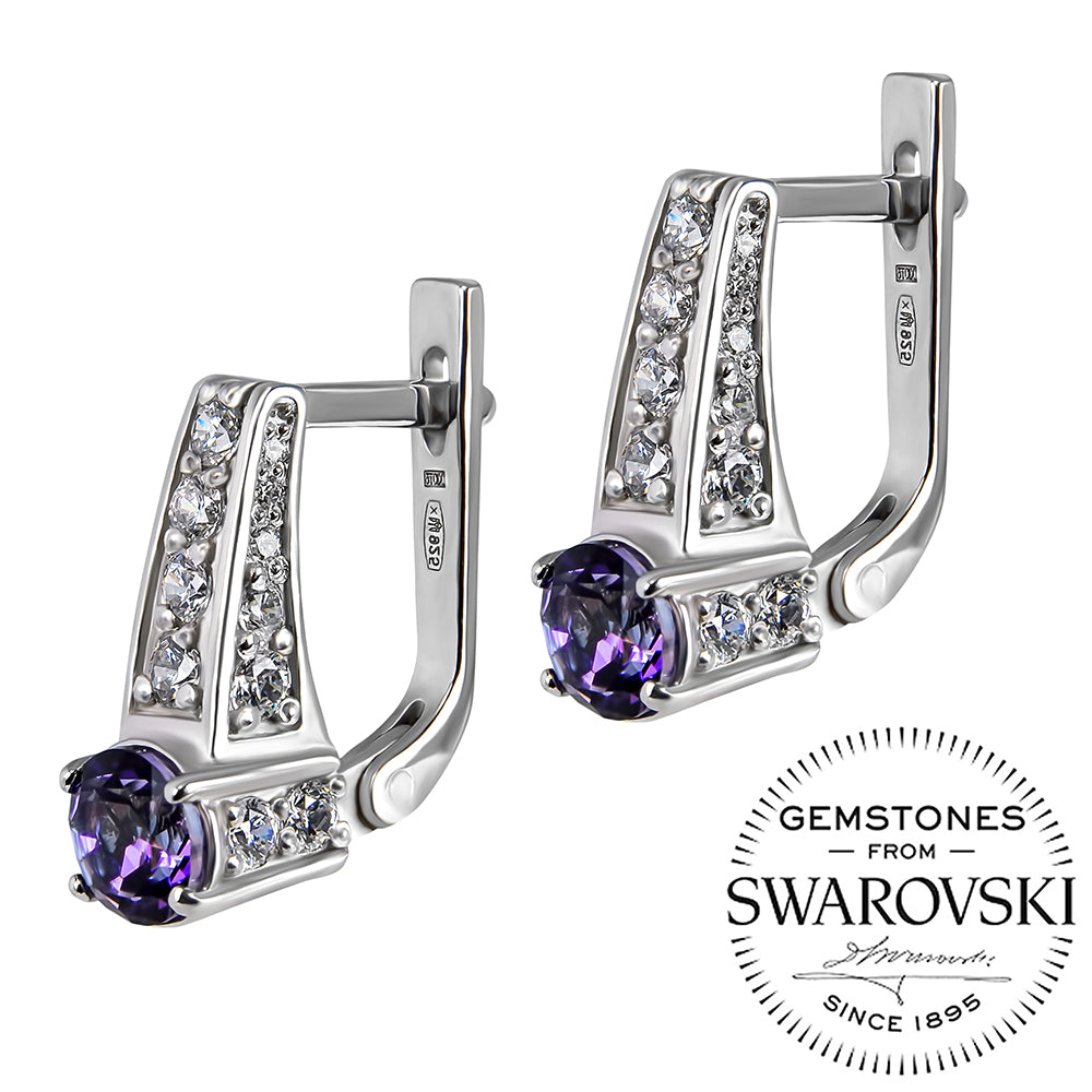Срібні сережки з бузковим топазом Swarovski Власта
