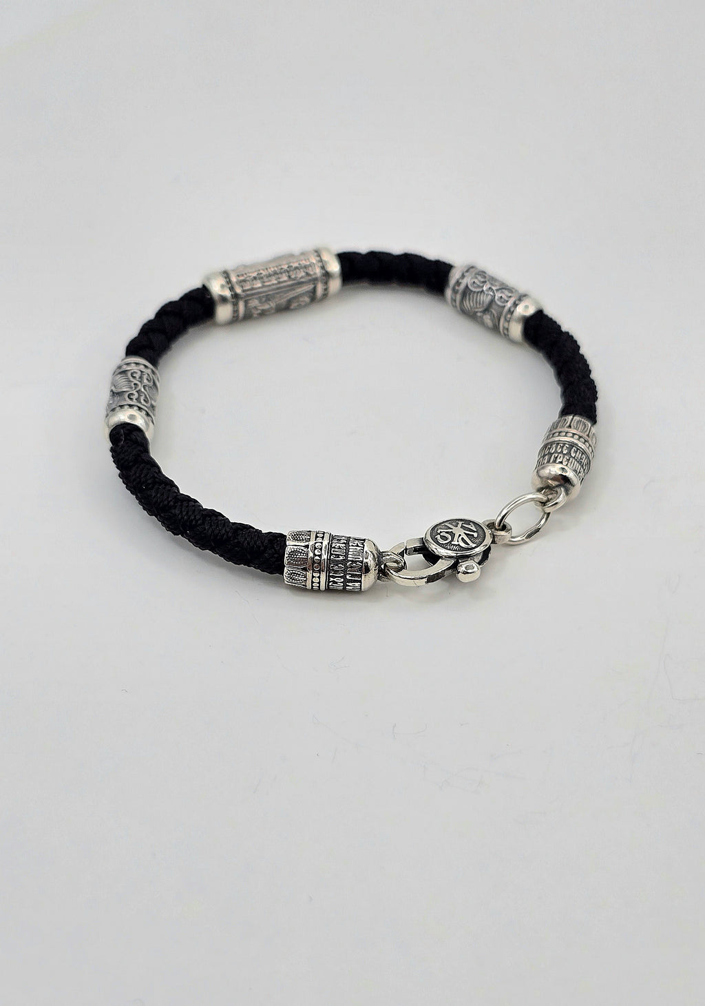 Шовковий браслет з срібними вставками 471.32/24ч " Архангел Михаїл"