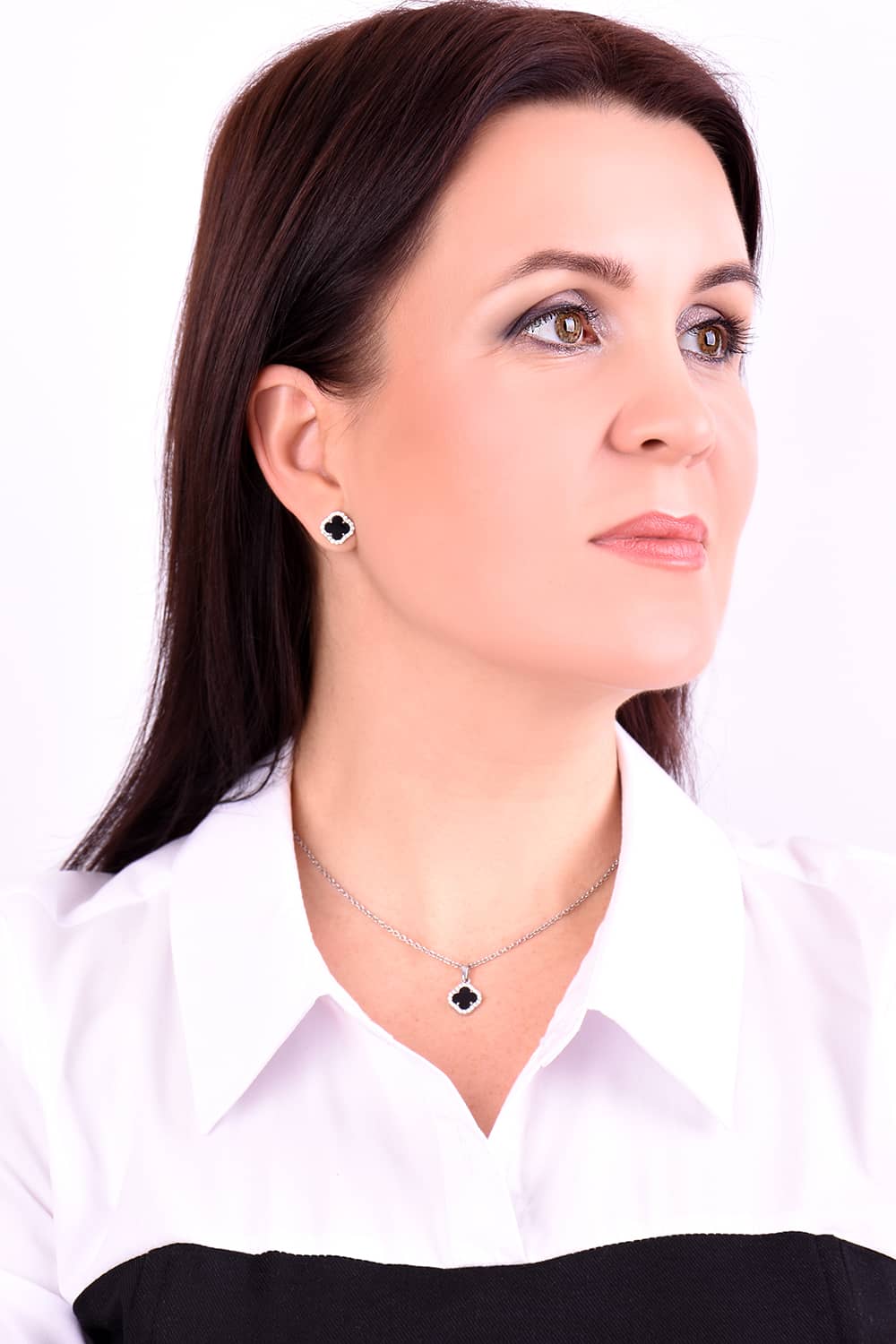 Срібний кулон Конюшина з оніксом